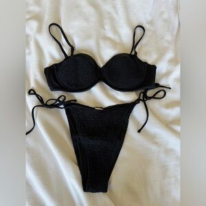 LSPACE Black Smocked Underwire Bikini Set